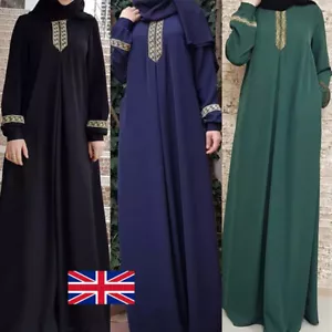 Womens Islamic Arab Robe Muslim Dresses Kaftan Jilbab Abaya Prayer Maxi Dress UK - Picture 1 of 14