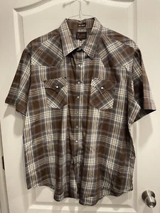 Plains Western Wear Big Man 2X Brown Plaid Pearl Snap - Picture 1 of 7