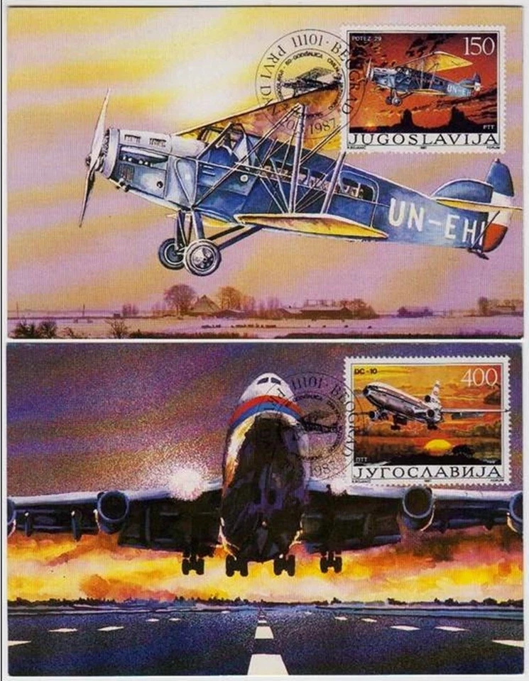 Yugoslavia 1987 ☀ Aircraft - Airmail Mi 2213-2214 ☀ Maxi cards - Image 1 of 1