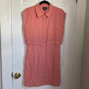 NUEVO Monrow Doble Capa Rosa Camisa Vestido Playa Vacaciones Mujer Talla L - Imagen 1 de 9