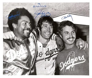 CEY, GUERRERO, YEAGER DODGERS SIGNED 22X26 CANVAS "81 WS TRI-MVP" PSA 9A55510 - Picture 1 of 7