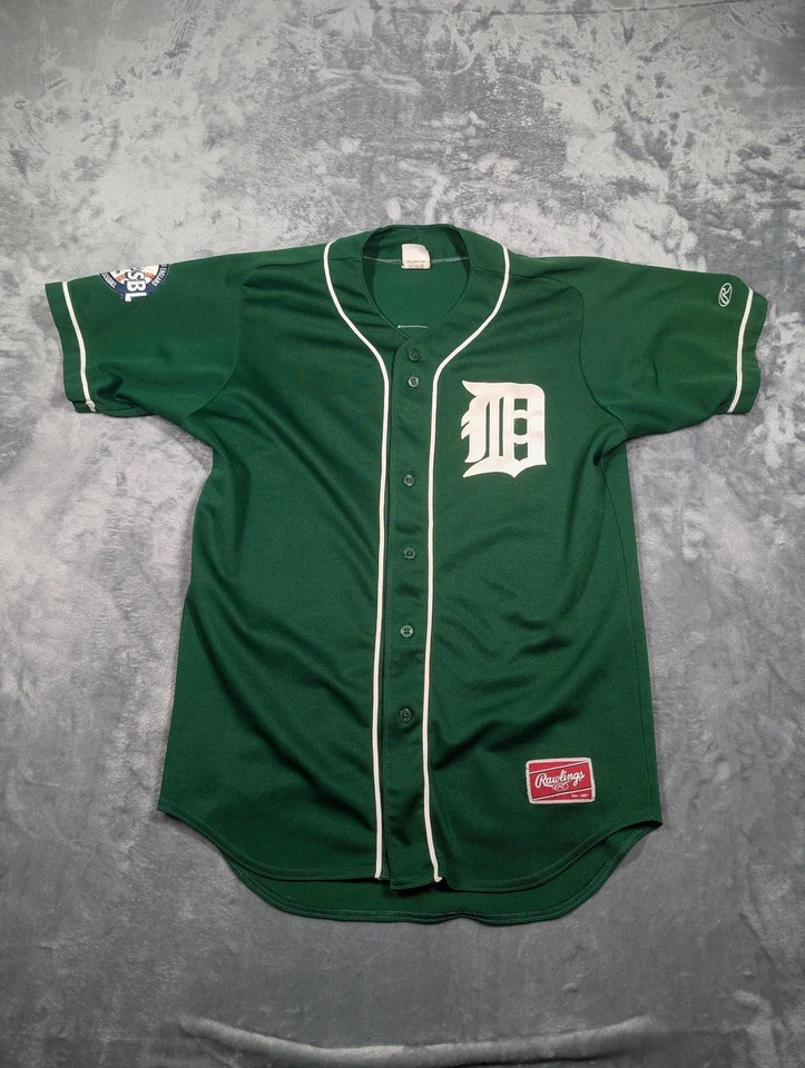 Camiseta de béisbol Rawlings para hombre grande verde botón frontal Pro Dri CNEPSBL parche #3 Foto 1 de 4