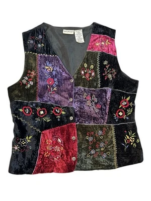 Chaleco Floral De Terciopelo Retazos Ciervo Blanco De Colección Para Mujer L Cachicho Hada Años 90 Boho Foto 1 de 4
