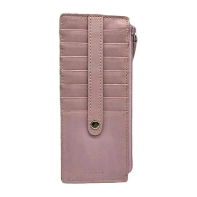 Cartera con soporte para tarjetas de cuero Lodis Audrey con bolsillo con cremallera rosa pálido Foto 1 de 4