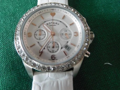 Rotary Ladies Chronograph Watch with White Leather Band - Image 1 of 4