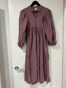 Opia Seersucker Boho Maxi Peasant Dress Mauve Taupe Size XS/S - Picture 1 of 8