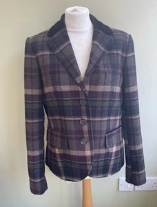 Barbour Fell Tweed Jacket Size 16 Brown Green Plum Wool Tartan Hacking Blazer - Picture 1 of 16