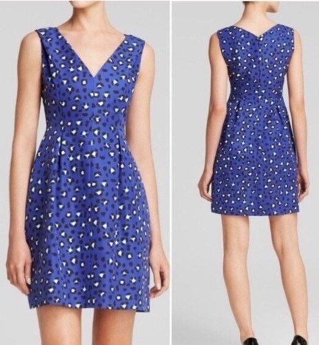 Abito Kate Spade Cyber Cheetah Dawson senza maniche misto seta blu taglia 0