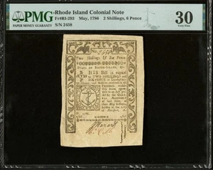 1786 RHODE ISLAND American Revolution Colonial Currency Bank Note RI-293, PMG 30 - Picture 1 of 5
