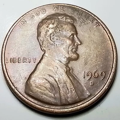 (Nov25) 1969 D No FG AKA Floating Roof Mint Error Lincoln Cent Free Shipping - Image 1 of 4