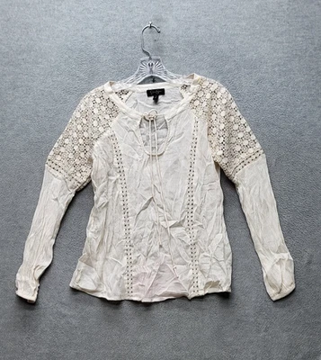 Jessica Simpson Women Blouse S Ivory Floral Button Crochet Lace Scoop Neck - Image 1 of 4
