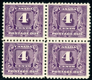 CANADA 1930-32 MINT NH BLOCK OF 4 #J8, POSTAGE DUE STAMPS !! E96 - Picture 1 of 2