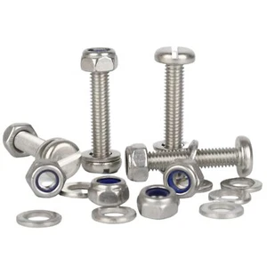 M4 M5 M6 Slotted Pan Head Machine Screws Nyloc Nuts & Washers A2 Stainless Steel - Picture 1 of 20