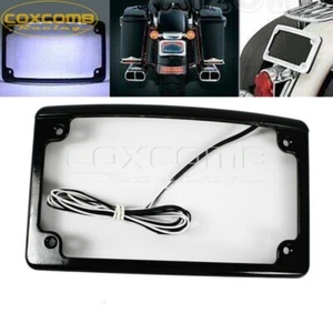 Curved License Plate Bracket Frame w/LED Light for Harley Road King Street Glide - Picture 1 of 9