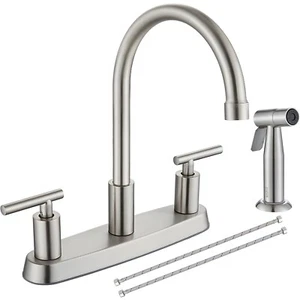 Kitchen Sink Faucet with Pull-Out Side Sprayer 2 Handle 8 Inch 4 Hole RV Faucet - Picture 1 of 8