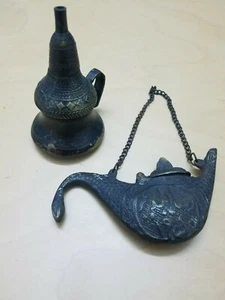 Antique Two Oil Lamp Alaadin Iron old Collectible not used 1951s - Picture 1 of 12