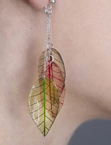 Orecchini Foglia Naturale Traspante Trilogy Blu/Rosso/Verde Argento 925 - Foto 1 di 5