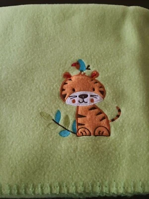 Garanimals Baby Blanket Lime Green Fleece Tiger & Bird Jungle 30 x 40 Lovey - Image 1 of 4