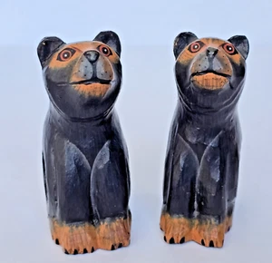 Set Of 2 Folk Art Black Bear Wooden Napkin Rings Hand-carved & Hand-painted - Picture 1 of 9