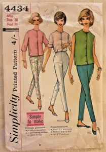 Vintage Sewing Pattern Simplicity 4434 Misses' Pants & Shirt 16 B36 Complete 60 - Picture 1 of 3