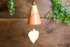 Handmade Ceramic Wind Chime Orange Bell Wall Hanging Home Ornament Garden Gift - Picture 1 of 5