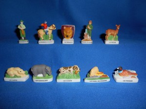 HUNTING Hunters FOX Pheasant Set 10 Mini Figurines FRENCH Porcelain FEVES Figure
