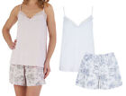 Slenderella Ladies Jersey Pyjama Set Plain Camisole Top Floral Print Shorts PJs