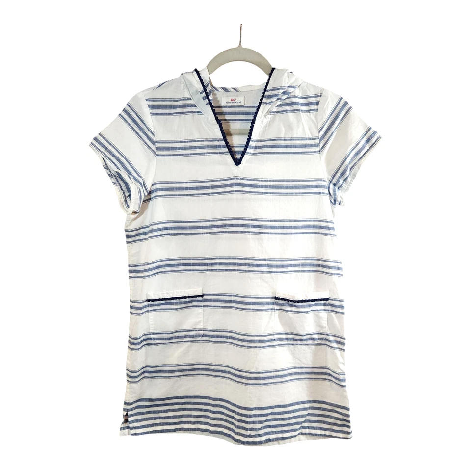 Túnica con capucha Vineyard Vines cubierta de natación a rayas de espuma de mar grande para niñas 12/14 Foto 1 de 4