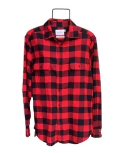 GoodFellow Plaid Flannel Button Down Shirt Red Black Long Sleeve Men’s Size Med - Picture 1 of 11