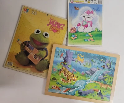 3 Tray Kids Frame Tray Puzzles Lamb Chop 12, Muppet Babes 25, Jungle Animals 48 - Image 1 of 4