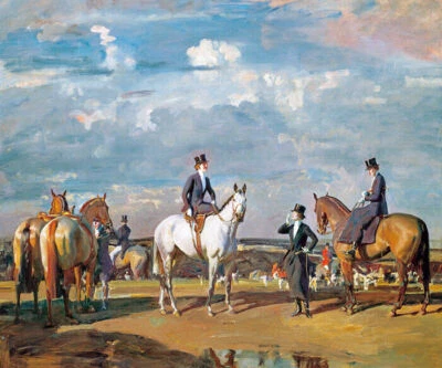 ¿POR QUÉ NO SALISTE AYER? DAMAS EQUITACIÓN POR ALFRED MUNNINGS REPRO Foto 1 de 3