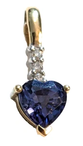 Gorgeous 10K Yellow Gold Heart Shape Sapphire & Diamond Necklace Pendant 1.0 Gr - Picture 1 of 6