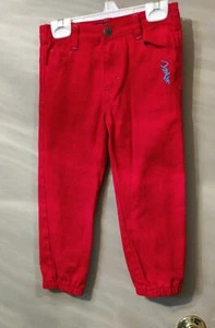 COOGI Kids Sz 4T Embroidered Red Jeans Unisex Elastic Ankels  - Picture 1 of 6