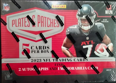 2023 PANINI PLATES & PATCHES SEALED HOBBY BOX 2 AUTOGRAPHS 1 MEMORABILIA CARD - Image 1 of 2