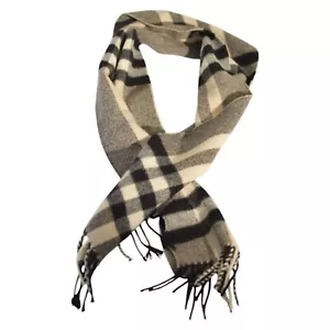 Burberry Gris Beige Firma Cuadros Lana Cachemira Bufanda Unisex Flecos - Imagen 1 de 6