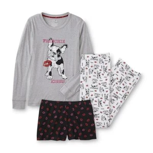 Joe Boxer Junior Knit Pajama Top Pants & Shorts 3-Pc Set - Bulldog Dog / Puppy - Picture 1 of 12