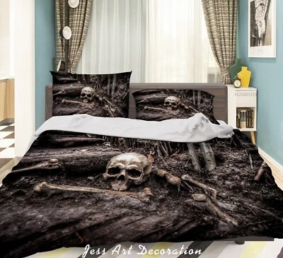 Juego de funda de edredón con restos de cuerpo humano calavera 3D juegos de cama fundas de almohada reina Foto 1 de 4