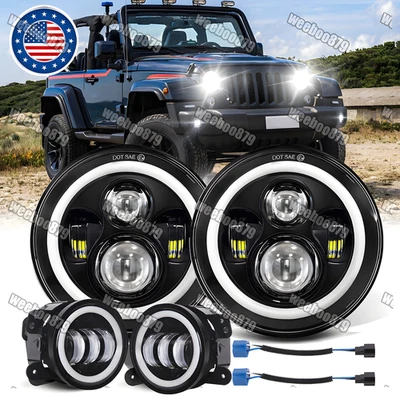 2007-2017 Fit for Jeep Wrangler JK LED Kits DOT 7" Headlights Fog Lights Turning - Image 1 of 4