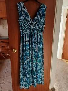 Roman Blue Curve Shirred Waist Maxi Dress UK 20 - Picture 1 of 6