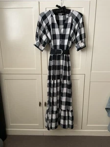 Papaya Black & White Cotton Gingham Dress inc woven Belt. Size 14 used rarely. - Picture 1 of 7