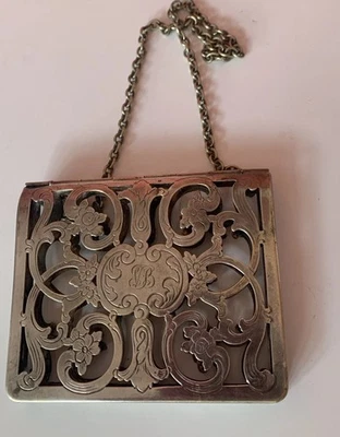Antiguo monedero alemán plateado floral jaula tarjetero 1909 Foto 1 de 4