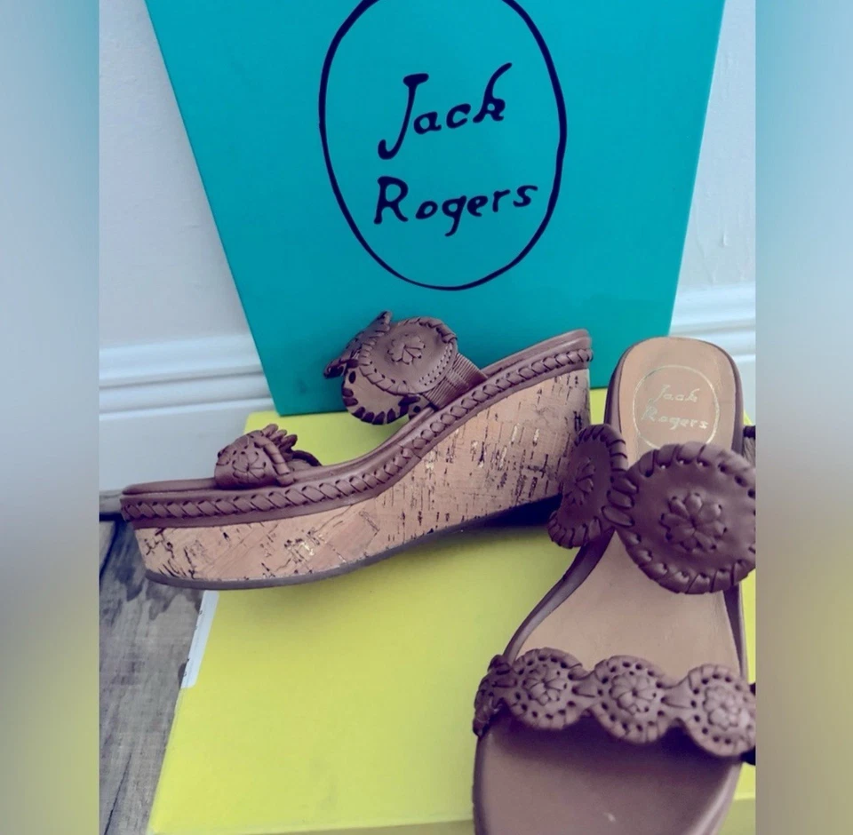 Nuevas cuñas de cuero Jack Rogers Leigh con caja talla 5,5 Foto 1 de 4