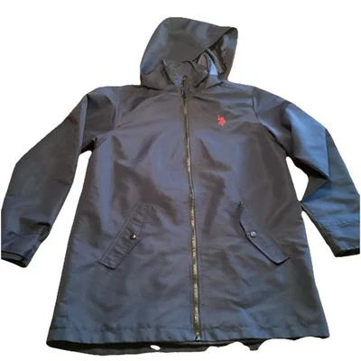 Mens M U.S. POLO ASSN Classic Rolled Hood Windbreaker Jacket Navy Blue Full Zip - Image 1 of 4