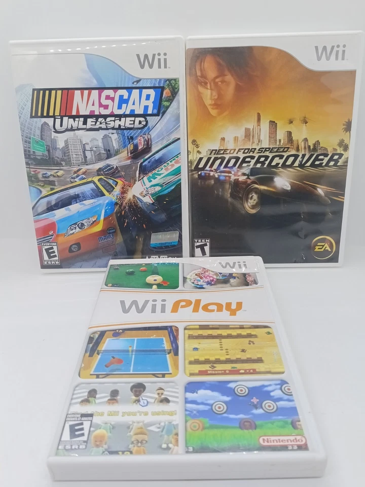Nintendo Wii 3 Game Lot NASCAR Unleashed, Need For Speed Undercover Wii Play  - Image 1 of 1