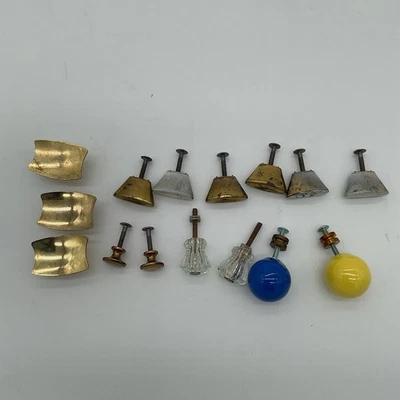 Vintage Drawer Dresser Cabinet Handles Metal Glass Lot of 15 Blue Yellow - Image 1 of 3