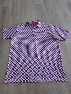 BOGEY BROS GOLF POLO XXL 2XL “Curves Right” wore once All Over Print Red White  - Picture 1 of 10