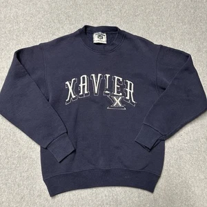 Vintage 90s Xavier University Crewneck Sweatshirt Kids Medium Made in USA Blue - Picture 1 of 6