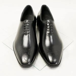 Handmade mens Black geuine leather lace up shoes, Men leather brogue dress shoes - Picture 1 of 4
