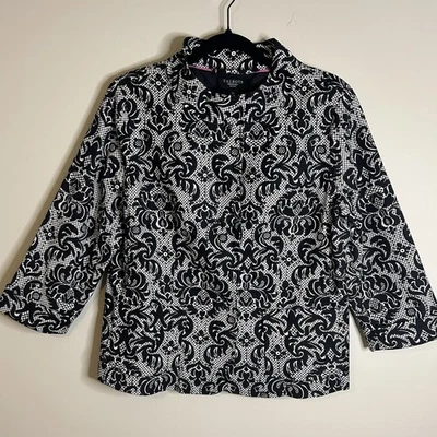 Blazer Talbots para mujer 12 Petite chaqueta negra floral algodón abotonado Foto 1 de 4
