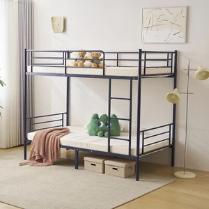Space-Saving Twin over Twin Bunk Bed w/ Built-in Ladder,Safety Guardrail - Picture 1 of 17